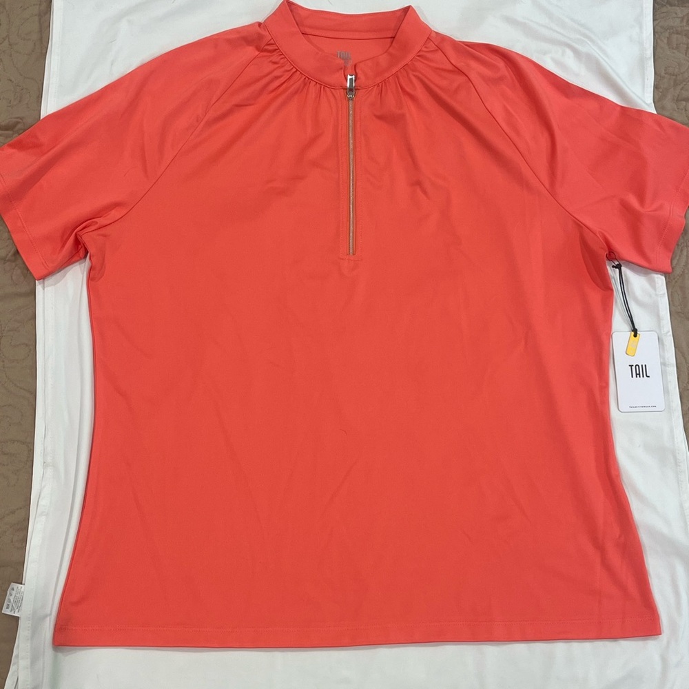 Tail Coral Zip Front Polo Top
